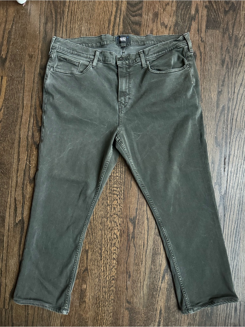 PAIGE Federal Slim Straight Olive Gray Stretch Jeans Men’s 38
